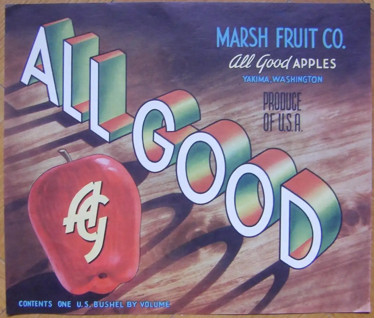 FRUIT / VEGETABLES LABEL MARSH FRUIT CO.  - ALL GOOD APPLES