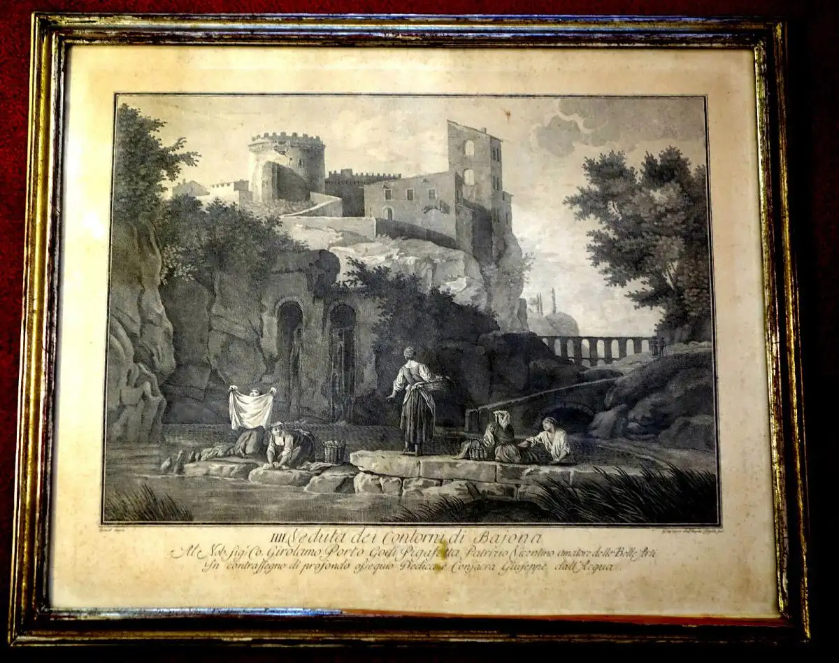 Kupferstich,Giuseppe dall Aqua,  ca. 1770, Veduta dei Contorni di Bajona,