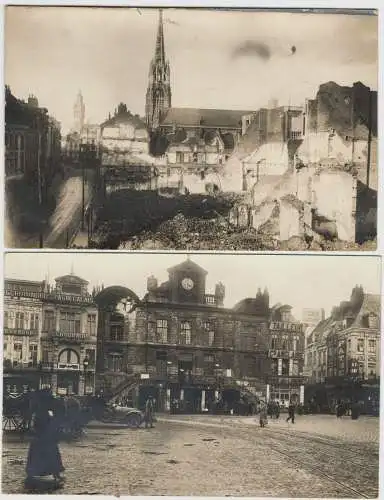 Zwei Photographien 1. Weltkrieg: Lille nach dem Beschuß durch deutsche Truppen