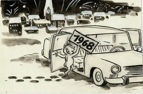 Original-Tuschezeichnung – Cartoon von Alexander Knuth, 1950er Jahre