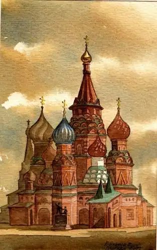 Aquarell,Basilius Kathedrale,Moskau ,1991