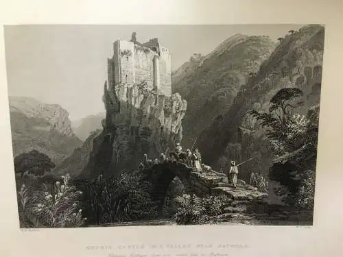 Grafik,Stahlstich, The Gothic Castele in a valley near Batroun,1841