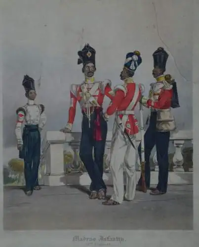 Stahlstich, koloriert, Costumes of the Indian Army, Madras Infantry, 1845