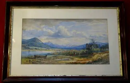 Aquarell, wohl Irrsee, unbek. Künstler, Mitte des 19 Jh., gerahmt, verglast