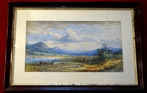 Aquarell, wohl Irrsee, unbek. Künstler, Mitte des 19 Jh., gerahmt, verglast