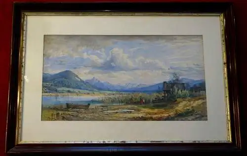 Aquarell, wohl Irrsee, unbek. Künstler, Mitte des 19 Jh., gerahmt, verglast