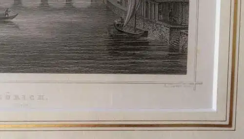 Stahlstich Zürich von A. J. Terwen nach einem Gemälde Ludwig Rohbock, gerahmt