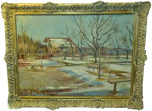 Gemälde,Öl a.Platte,Impressionismus winterliche Landschaft,20.Jhdt, gerahmt