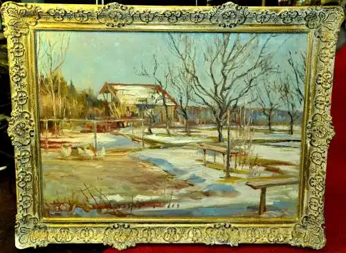 Gemälde,Öl a.Platte,Impressionismus winterliche Landschaft,20.Jhdt, gerahmt