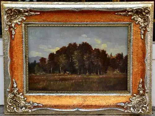 Ölbild,Landschaft mit Wald und Staffage,gerahmt,signiert : H.Stiegler,um 1900
