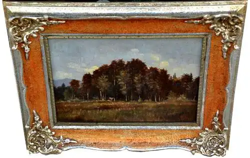 Ölbild,Landschaft mit Wald und Staffage,gerahmt,signiert : H.Stiegler,um 1900