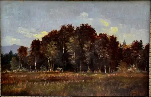 Ölbild,Landschaft mit Wald und Staffage,gerahmt,signiert : H.Stiegler,um 1900