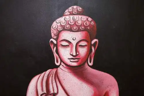 Gemälde,Acrylfarben,sitzender Buddha,rosa a.schwarzem Grund,a. Holzrahmen,20.Jhd