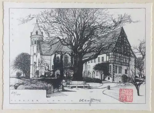 Lithographie „KLOSTER LORCH“, numeriert, signiert, gerahmt unter Glas