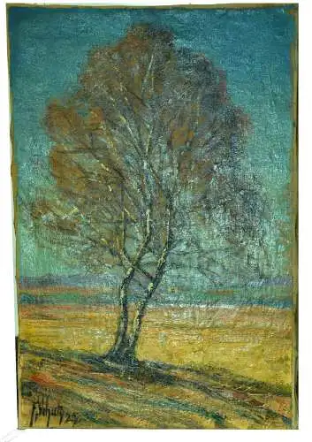 Gemälde,Öl a.Leinwand. Landschaft mit Baum bei Starnberg, F. Schutz,23