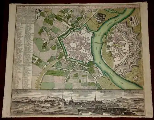 Dresden,M.Seutter,Karte der Stadt+Panoramaansicht,Legende,alt koloriert, 1730