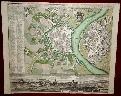 Dresden,M.Seutter,Karte der Stadt+Panoramaansicht,Legende,alt koloriert, 1730