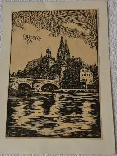 Holzschnitt,Regensburg,Monogrammiert HJ, zw.1901 und 1945 angefertigt