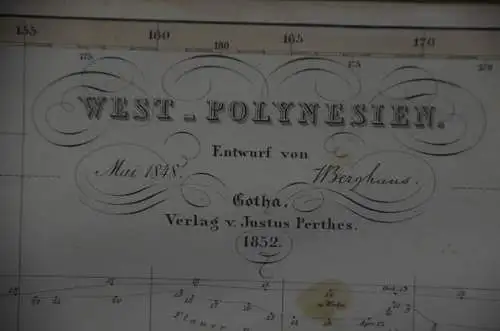 Landkarte Polynesien, Kupferstich koloriert, Perthes 1852, Antique map