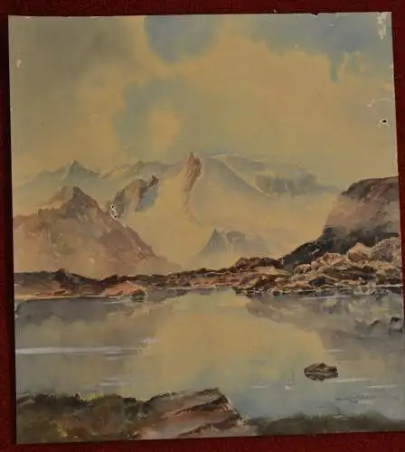 Aquarell, Ludwig Gschossmann, Gebirgslandschaft  mit See, Eibsee?etwa 1950