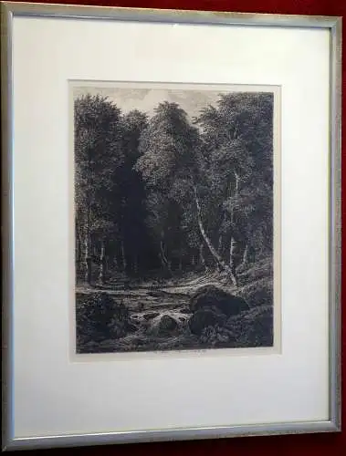 Radierung Carl Wagner, 1854, Im Wald, gerahmt, verglast, in Platte signiert
