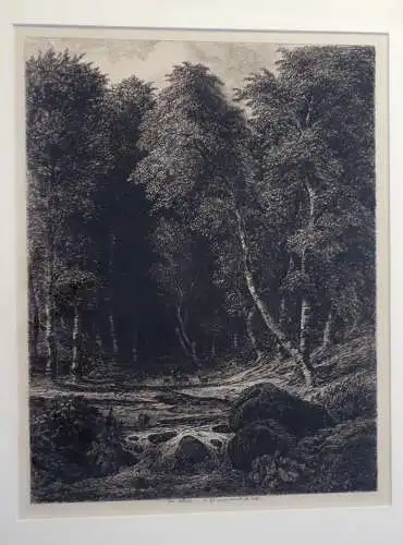 Radierung Carl Wagner, 1854, Im Wald, gerahmt, verglast, in Platte signiert