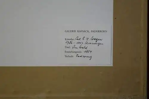 Radierung Carl Wagner, 1854, Im Wald, gerahmt, verglast, in Platte signiert
