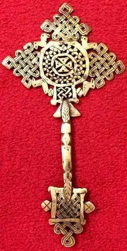 Äthiopisches Handkreuz aus Messing, 19.Jahrhundert