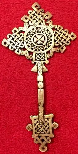Äthiopisches Handkreuz aus Messing, 19.Jahrhundert