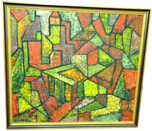 Gemälde,Öl a.Spanplatte, Expressionist,sign. . Kärst, ähnlich Paul Klee, Stadt