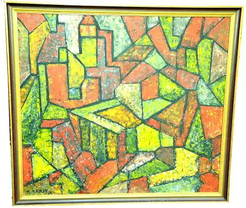 Gemälde,Öl a.Spanplatte, Expressionist,sign. . Kärst, ähnlich Paul Klee, Stadt