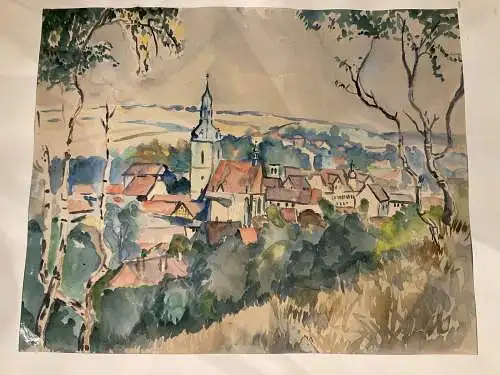 Aquarell, Stadt in Ostdeutschland,Monogram.J S  ! Kl. Beschädigung .d. Bildmitte