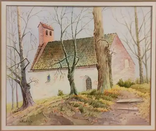 Aquarell Kapelle von Willy Birklein, signiert, gerahmt unter Glas