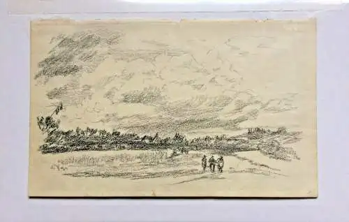 Kohlezeichnung Landschaft mit drei Personen, zugeschrieben Dietrich Langko