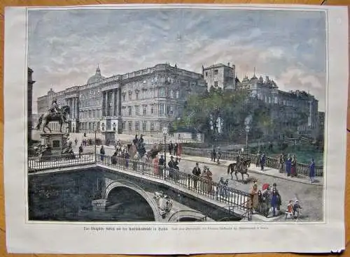 Colorierter Holzstich „Das königliche Schloß mit der Kurfürstenbrücke in Berlin“