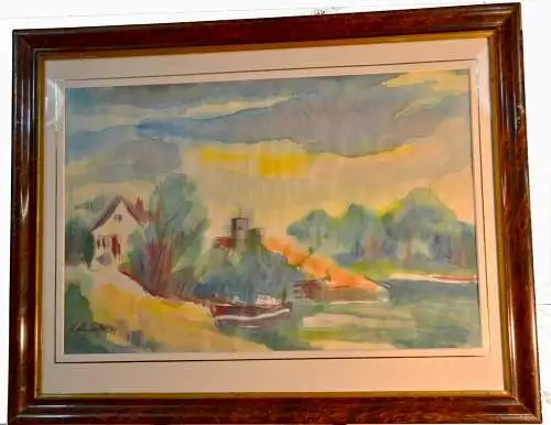 Aquarell,Landschaft,sign. Halsdorfer 75, unter Passepartout,gerahmt