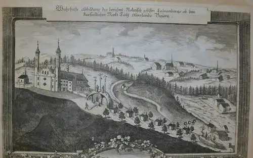 Kupferstich.Scherer,München,um 1730 Bad Tölz Kalvarienberg mit Stadtansicht