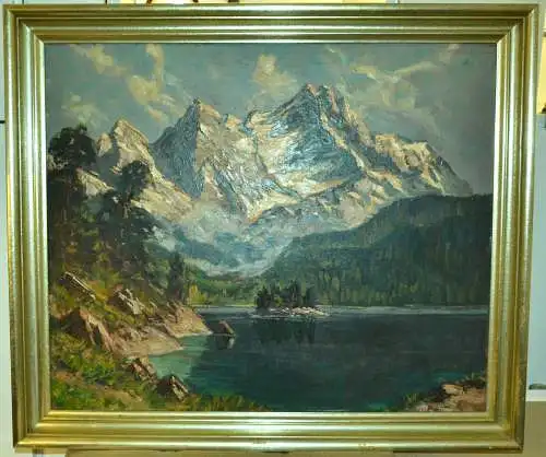 Gemälde,Öl a.Platte, Eibsee mit Zugspitze,sign. : H.Zachmann(1897-1953)