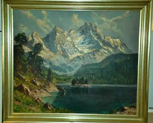 Gemälde,Öl a.Platte, Eibsee mit Zugspitze,sign. : H.Zachmann(1897-1953)