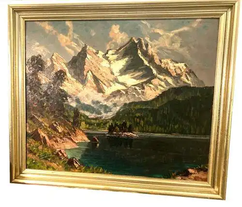 Gemälde,Öl a.Platte, Eibsee mit Zugspitze,sign. : H.Zachmann(1897-1953)