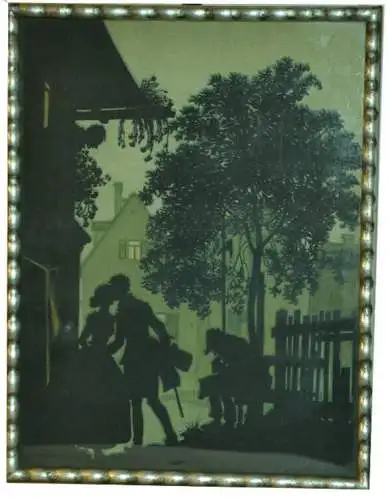 Scherenschnitt-Bild,Liebespaar,in der Art von Rolf Winkler,wohl um 1930,gerahmt