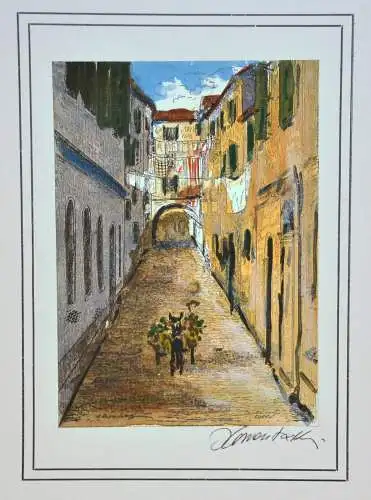 Lithographien,kol.,4 St, Korfu,Vlacherna Kloster,Campanile Agios,Venez.Festung