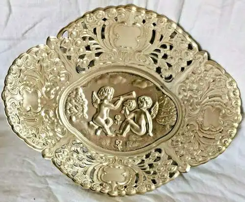 Dekorative kleine Schale aus Weißmetall mit Engelsmotiv
