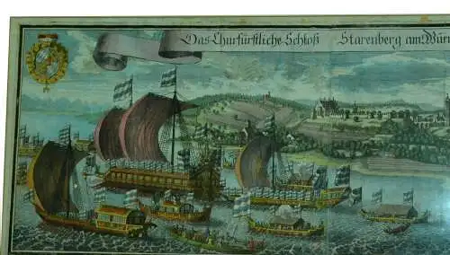 Kupferstich,Das Churfürstliche Schloß Starenberg am Würmsee,kolor.,gerah.,1701