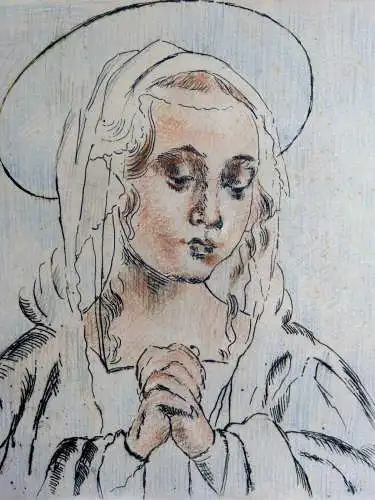 Radierung, handkoloriert,  Maria Mutter Gottes, sign. B. Mayberg?