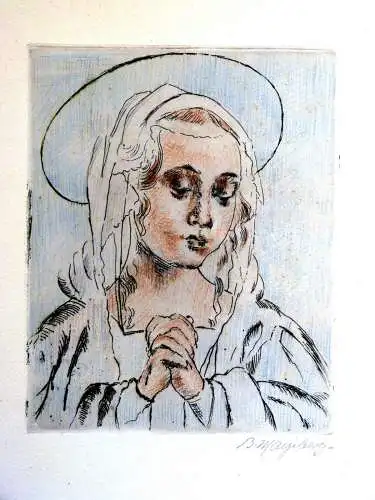 Radierung, handkoloriert,  Maria Mutter Gottes, sign. B. Mayberg?