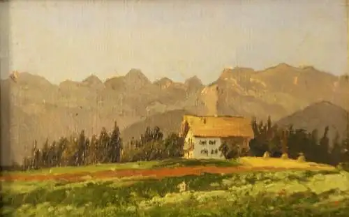 Gemälde,Ölbild, auf Leinwand,Bauernhaus in den Bergen,gerahmt,um 1900