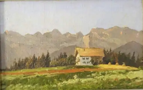 Gemälde,Ölbild, auf Leinwand,Bauernhaus in den Bergen,gerahmt,um 1900