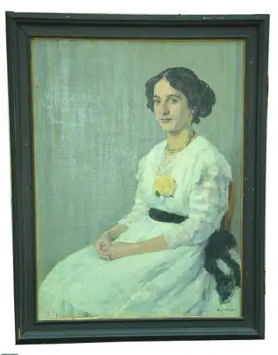 Emil Thoma,Ölbild,Portrait Laura mit gelber Rose,um 1900