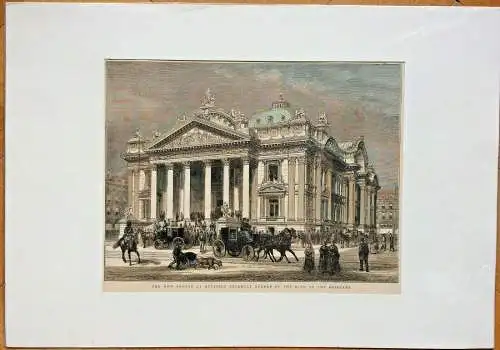 Colorierter Holzstich „THE NEW BOURSE AT BRUSSELS ......"  von H. Harral, 1874